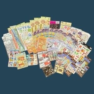 Scrapbooking and Papercraft Supplies Huge Lot 65+ New Packages Stickers Die Cuts